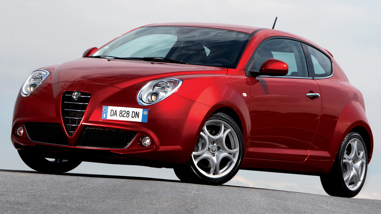 Front 3/4 view of a red Alfa Romeo MiTo