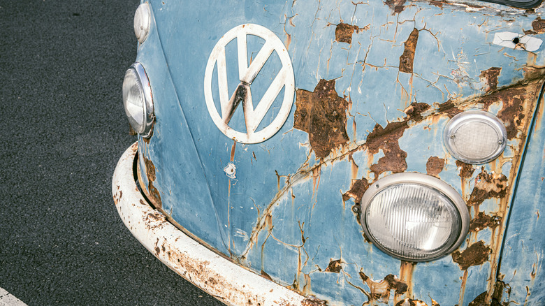 DUSSELDORF, GERMANY - AUGUST 6: Volkswagen Transporter T1 1950s delivery van with rust and patina on display during the classic days event on August 6, 2022 in Düsseldorf, Germany. The 2022 edition of the Classic Days event was the first year the show was held in the Green Park in Düsseldorf. (Photo by Sjoerd van der Wal/Getty Images)