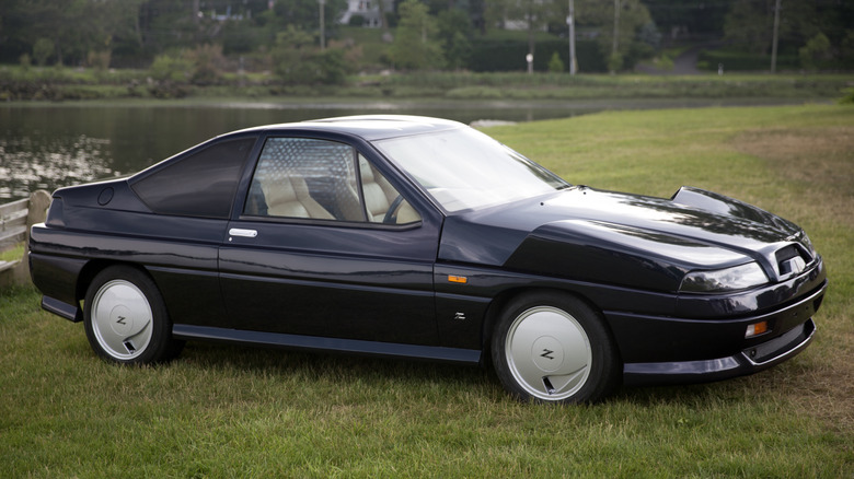 A black, 1991 Autech Zagato Stelvio AZ-1 on the green lawns of the Greenwich Concours d'Elegance.