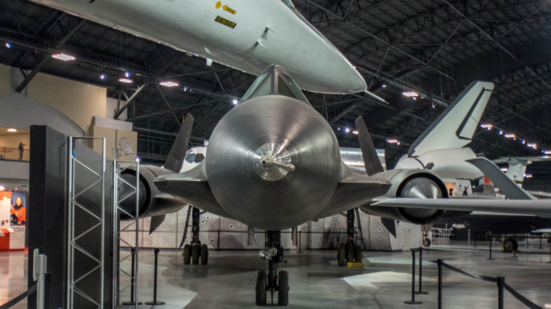 a blackbird sr-71 parked in a military museum