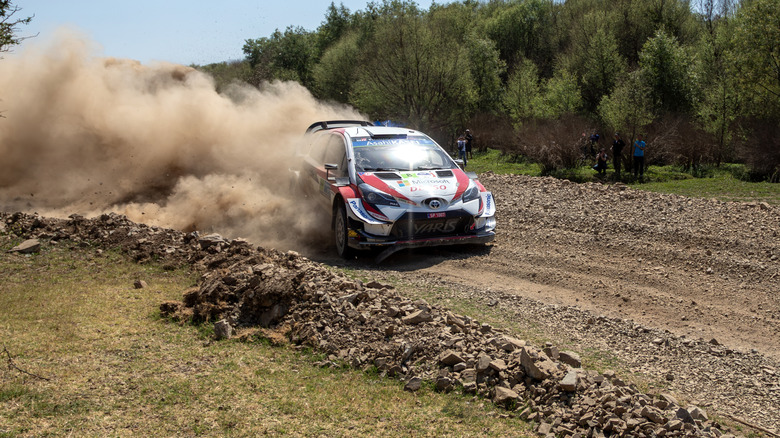 LEON, GUANAJUATO, MEXICO – MARCH 9, 2019: Rally driver competes on a gravel stage during the FIA World Rally Championship Rally Guanajuato Mexico 2019.