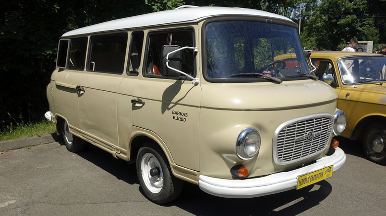 A beige Barkas B 1000 at a car show
