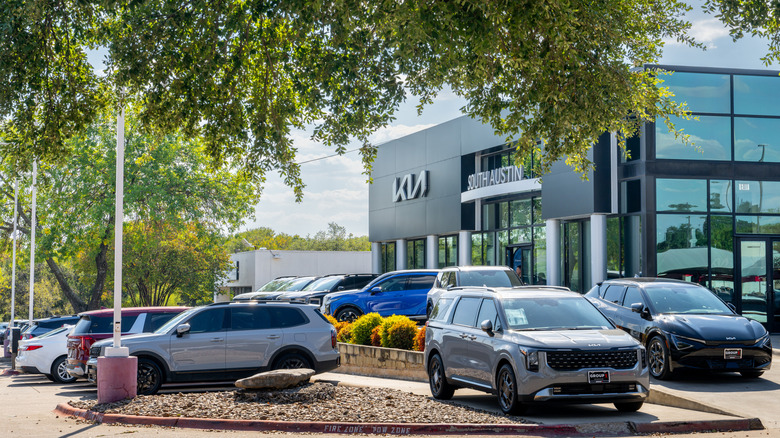 Kia vehicles are displayed for sale at the South Austin dealership on September 30, 2025 in Austin, Texas.