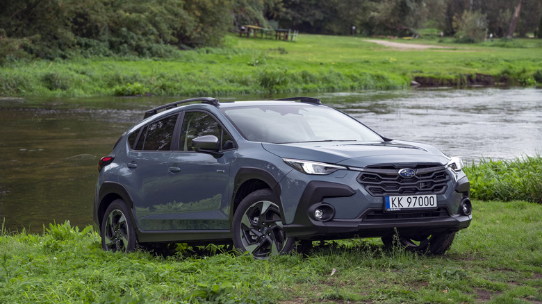 Subaru Crosstrek stopped adjacent to nan river. This exemplary is nan astir celebrated Subaru conveyance successful Europe.