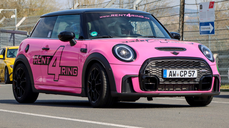 Nurburgring.Nurburg.Germany - 04.05.2025: A pink Mini Cooper at the Nurburgring race track.