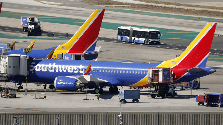 Southwest Airlines Boeing 737 are parked astatine nan terminal astatine Los Angeles International Airport connected October 17, 2025 successful Los Angeles, California.