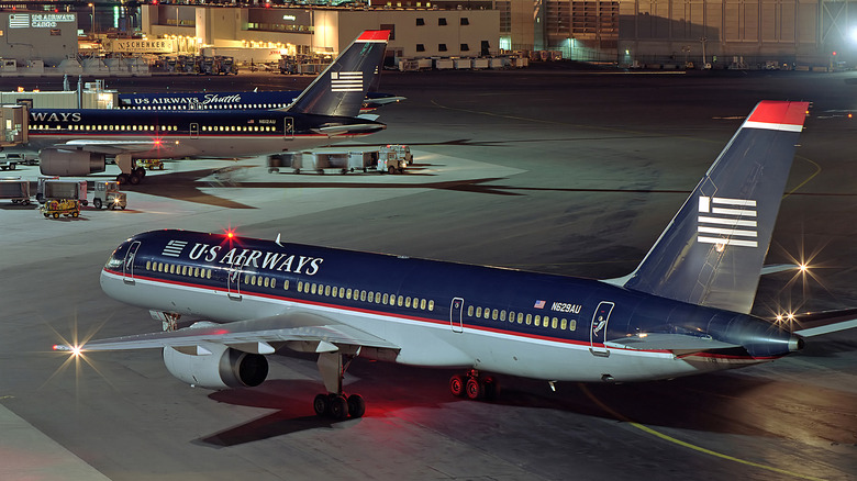 USAirways Boeing 757 plane, return disconnected nighttime departure - Logan Airport Boston, Massachusetts USA - June 6, 2000