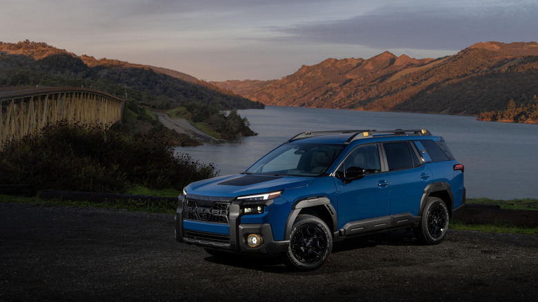 A bluish Subaru Outback Wilderness