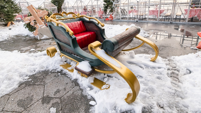 Santa's sleigh is set up in Lower Manhattan on December 18, 2020 in New York City.