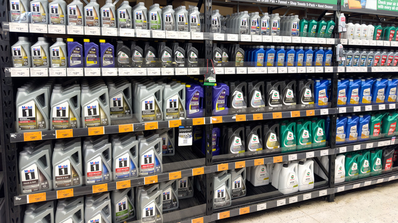 Motor Oil Bottles on O'Rielly Auto Parts Store Shelves.