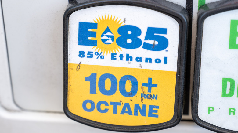 Close-up of fuel pump selector for E-85 Ethanol at a gas station in Southern California, United States, December 19, 2025.