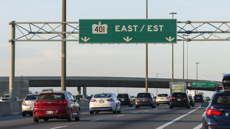 Toronto, Ontario, Canada - 08.29.2022: 401 highway road sign
