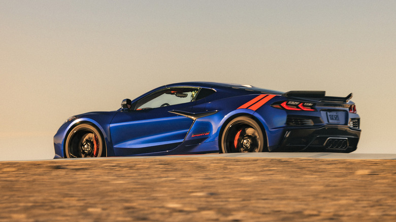 Side view of a blue Chevrolet Corvette Grand Sport