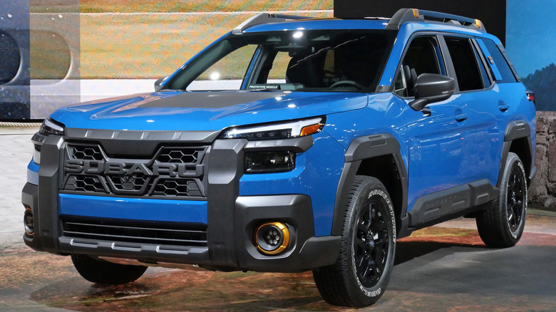 A 2026 Subaru Outback Wilderness photographed during the 2025 New York International Auto Show, inside the Javits Convention Center, at Hudson Yards, Manhattan, New York.