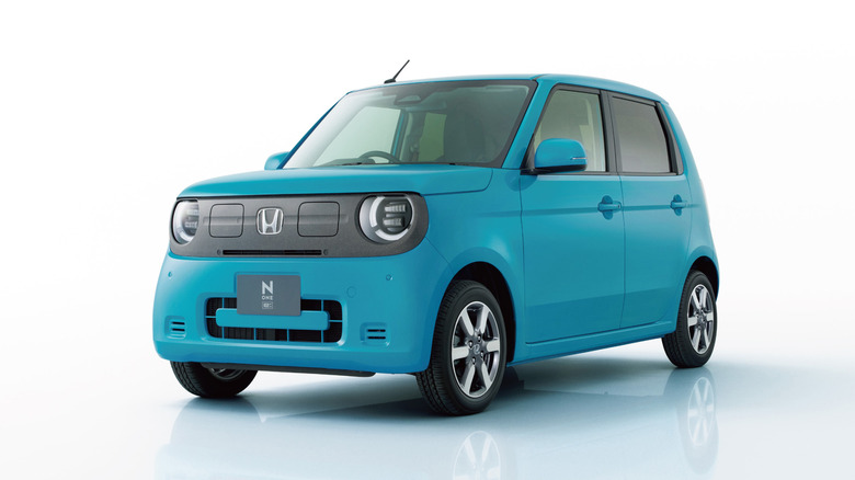 Front 3/4 view of a blue Honda N-One e: