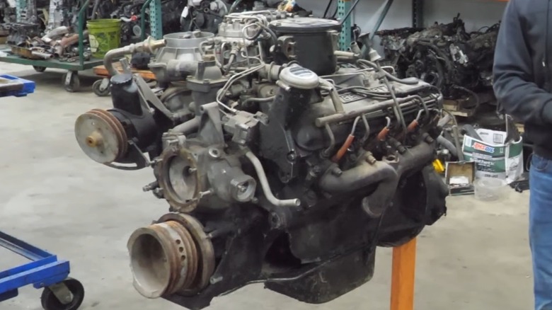 A stripped Rolls Royce 6 3/4 V8 engine
