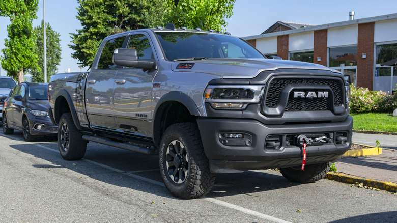 Turin, Italy - 28th June, 2019: Ram 2500 Heavy Duty parked on the street. This vehicle is one of the most popular pick-up trucks in North America.