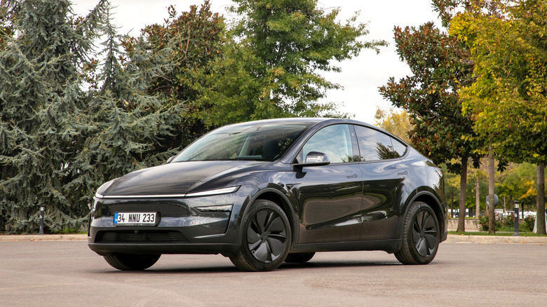 Istanbul, Turkey - September 12 2025 : The New Tesla Model Y is a battery electric compact crossover SUV produced by Tesla, Inc.