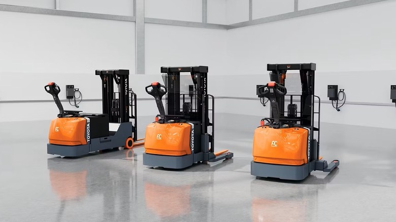 Toyota forklifts in a row