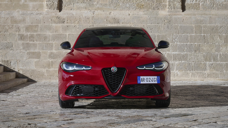 Front of a red Alfa Romeo Giulia