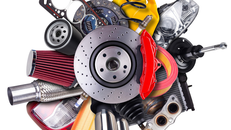 Automotive parts on display.