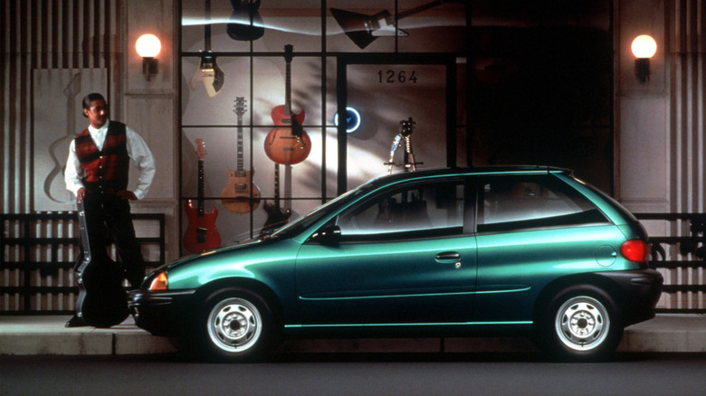 Side view of a green Geo Metro