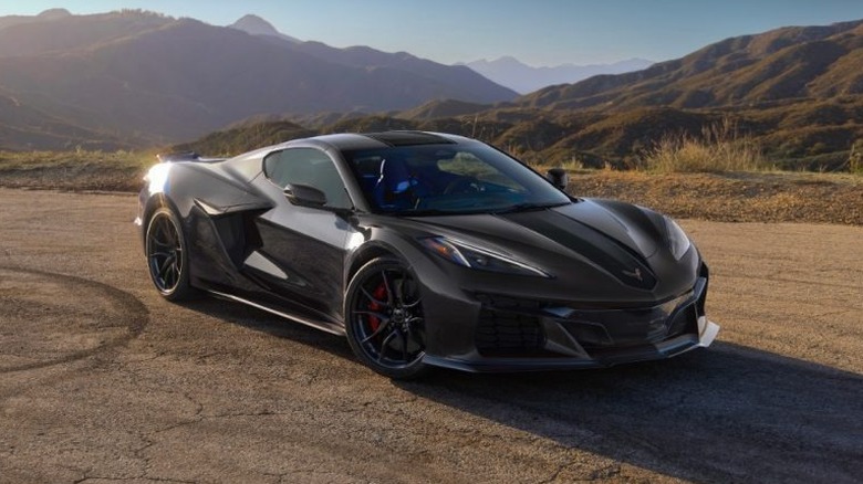 Front 3/4 view of grey C8 Chevy Corvette