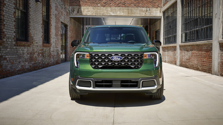 Front end of a green Ford Maverick
