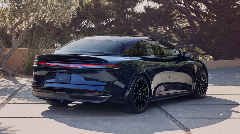 Rear 3/4 view of a Lucid Air Sapphire
