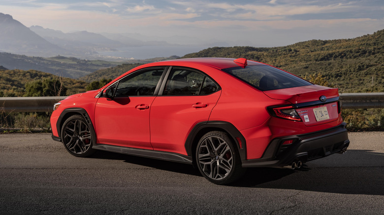 Rear 3/4 view of a Subaru WRX