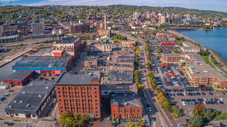 Aerial View of nan celebrated Canal Park Area of Duluth, Minnesota