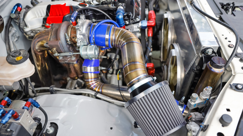 A modified truck with a huge turbo