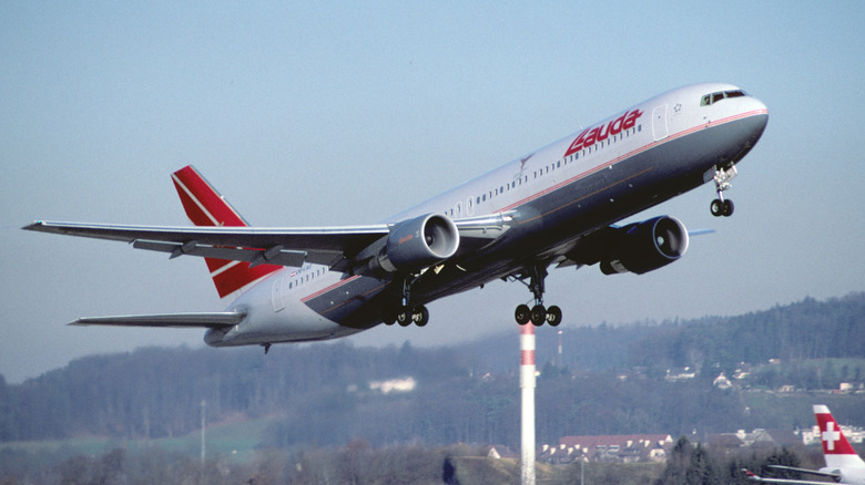 A Lauda Air Boeing 767-3Z9ER taking off in Zurich, Switzerland