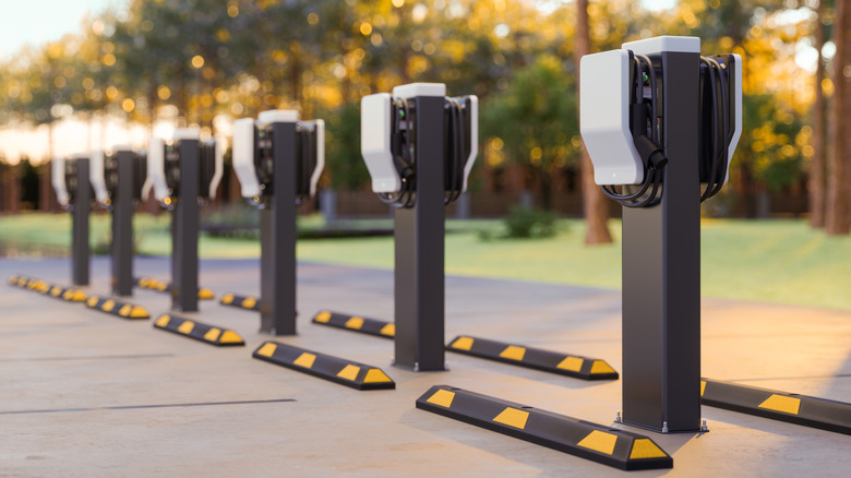 Empty statement of EV chargers successful a parking lot