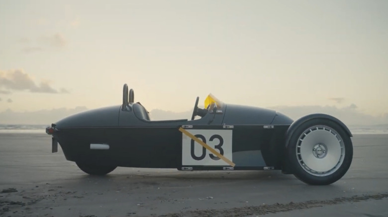 Profile of Morgan Super 3 parked at dusk/dawn