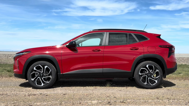 Profile of 2026 Chevrolet Trax on the side of a road.
