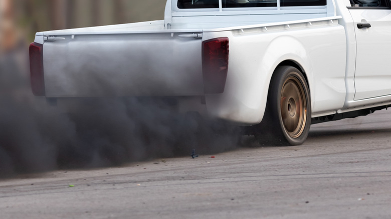 Diesel truck with smoke coming out.