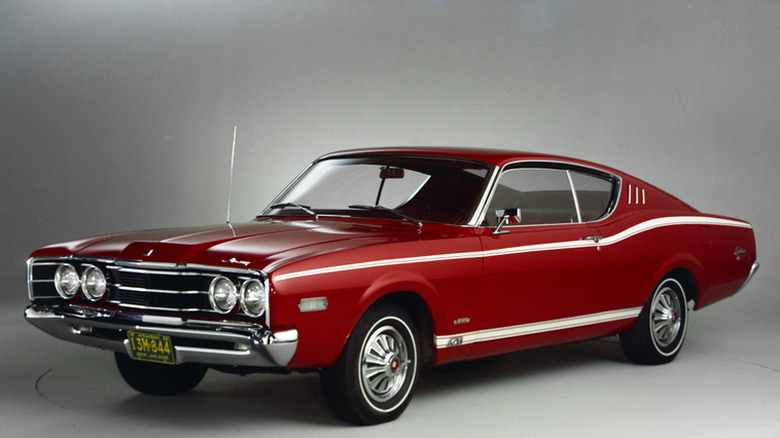 Red 1968 Mercury Cyclone concept car seen from left front parked in a studio