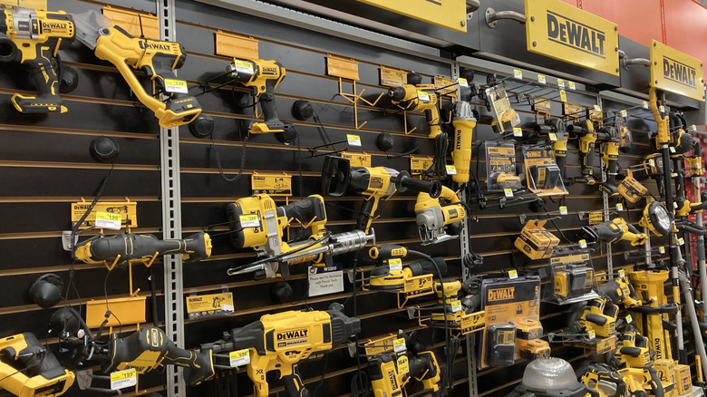 A display of DeWalt tools