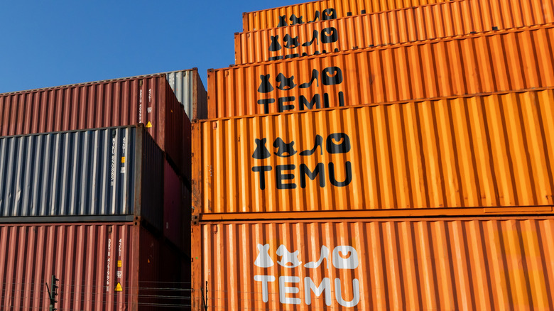 Shipping freight container of TEMU a giant new Chinese mail order company.
