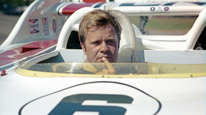 BRAINERD, MN - SEPTEMBER 17: Mark Donohue sits in his Porsche 917/10TC entered by Penske Racing at the Donnybrook Raceway for the Can Am race on September 17, 1972 at Brainerd, Minnesota. (Photo by Alvis Upitis/Getty Images)