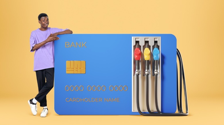 Credit card pictured as a gas pump.