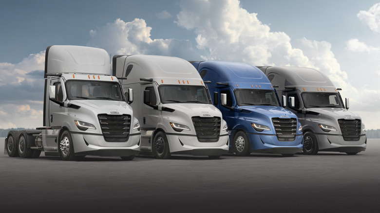 Front view of the lineup of the fifth-generation Freightliner Cascadia