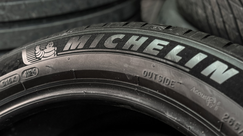 A close-up photo of a Michelin tire's sidewall