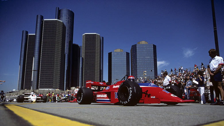Eddie Cheever, Lola-Ford THL2, Grand Prix of Detroit, Detroit street circuit, 22 June 1986.