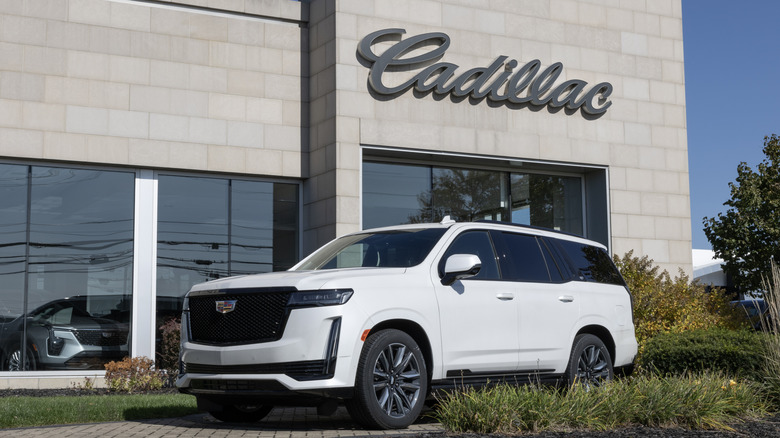North Olmsted - October 18, 2024: Cadillac Escalade Sport Platinum display at a dealership. Cadillac offers the Escalade with a 420HP 6.2L V8 engine. MY:2024