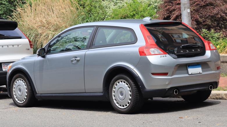 A silver 2013 Volvo C3 parked on a city street