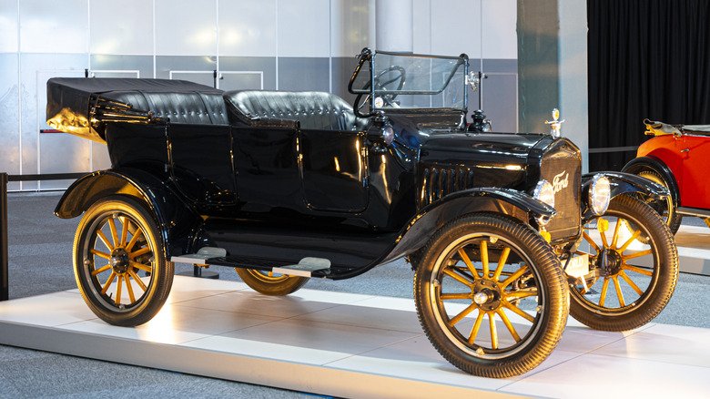 This is a Ford Model T in a showroom.
