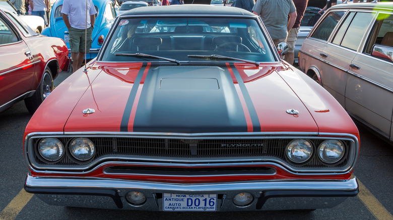 A Plymouth Roadrunner in red
