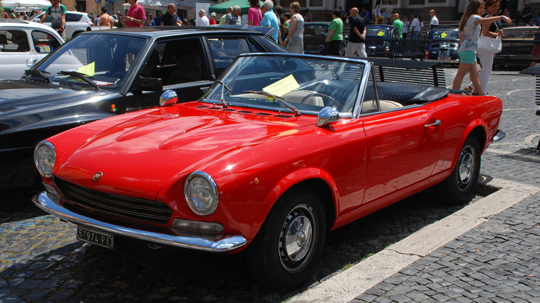 A red Fiat 124 Sport Spider